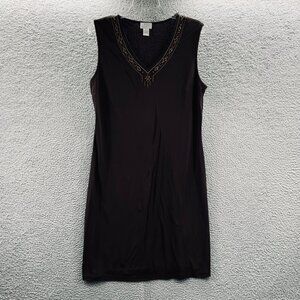 Ann‎ Taylor Loft Womens Tank Dress Extra Large Brown Beaded Pullover Sleeveless
